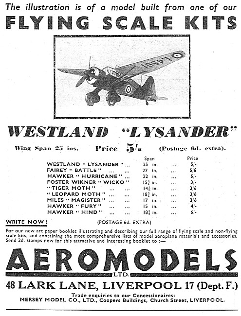 Aeromodels Wetsland Lysander  Model Aircraft                     