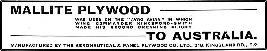 Mallite Plywood For Aircraft Constructors - Avro Avian           