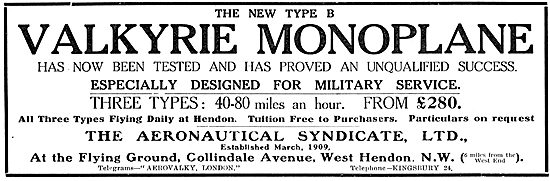 The Aeronautical Syndicate Hendon - Valkyrie Monoplane Type B    