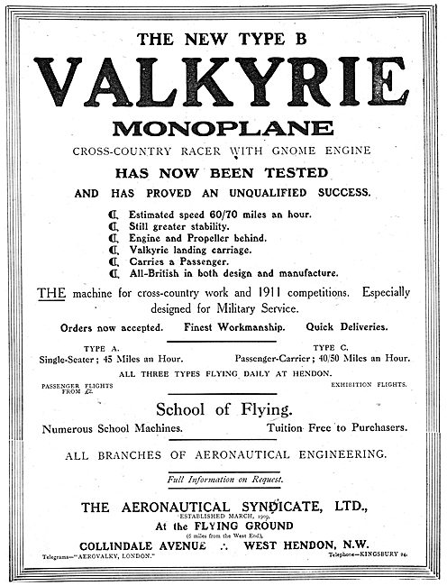 The Aeronautical Syndicate - Valkyrie Monoplanes (Gnome Engine)  