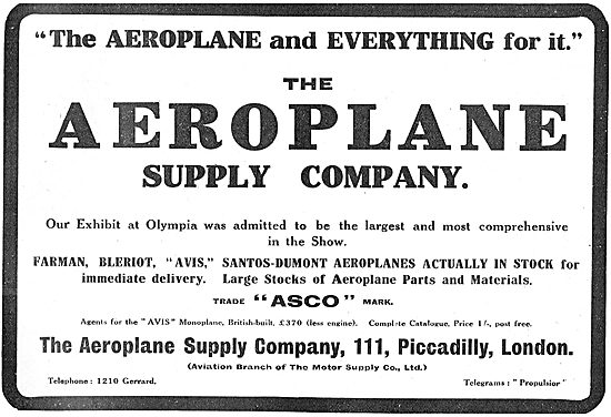 The Motor Supply Company - ASCO Aeroplanes For Immediate Delivery
