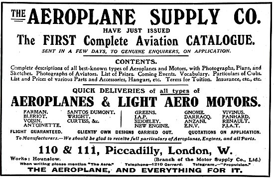 The Aeroplane Supply Company - 1st Aviation Catalogue Just Issued