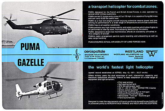 Aerospatiale Westland Helicopters 1971. Puma Gazelle             