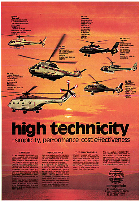 Aerospatiale Helicopter Range 1976                               