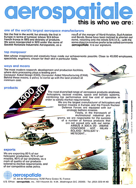 Aerospatiale Aerospace Projects 1983                             