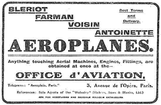 Office d'Aviation 3 Avenue de l'Opera Paris - Bleriot, Farman etc