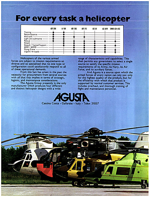 Agusta Helicopter Model Range 1974                               