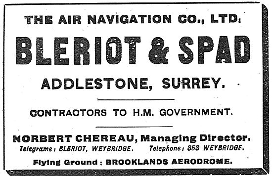 Air Navigation Co - Bleriot & Spad. Flying Ground Brooklands     