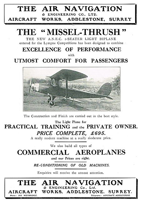 A.N.E.C. Missel-Thrush 2 Seater Light Biplane                    