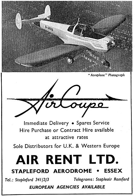 Air Rent Ltd, Stapleford Aerodrome Distributors For Air Coupe    