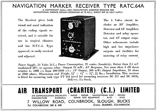 Air Transportt Charter. Navigation Marker Receiver Type RATC.64A 