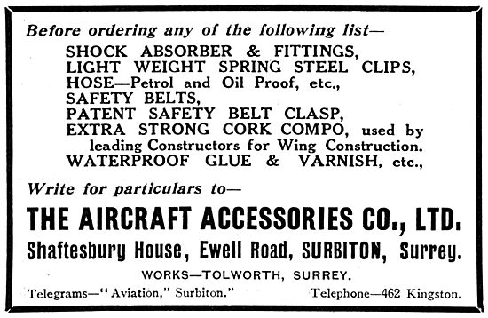 Aircraft Accessories Ltd - Ewell Road, Surbiton.                 