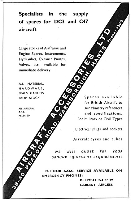 Aircraft Accessories Farnborough. DC3 & C47 Parts Stockists      