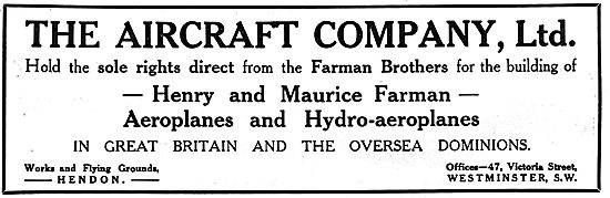 The Aircraft Co For Farman Aeroplanes & Hydroplanes In The UK    