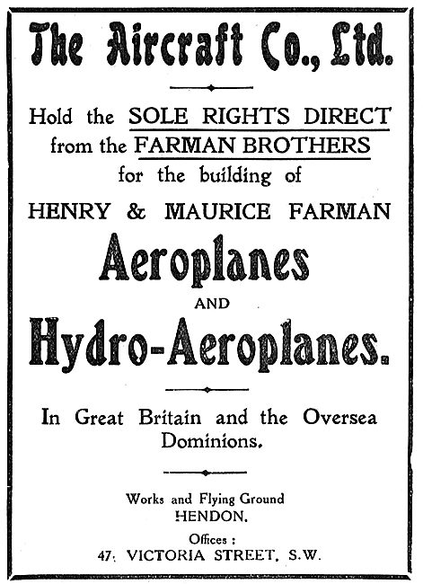 The Aircraft Co Have Sole UK Rights For Building Farman Aircraft 