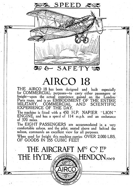 Airco 18 Commercial Aircraft (450 HP Napier Lion)                