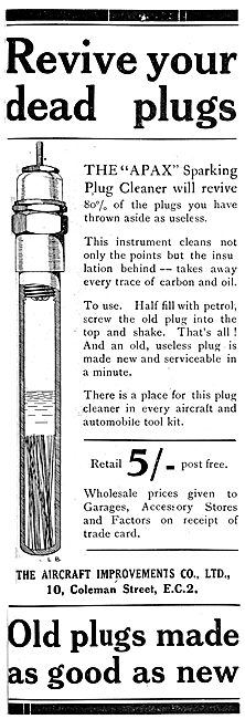 Aircraft Improvements Company: 1920. APAX Spark Plug Cleaner     