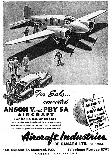 Aircraft Industries Of Canada - Anson V & PBY 5A Aircraft        