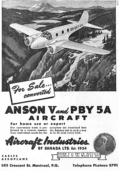 Aircraft Industries Of Canada - Anson V & PBY 5A Aircraft        