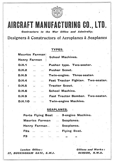 Aircraft Mfg Co - Designers & Constructors Of Aeroplanes         