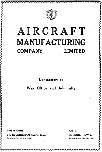 The Aircraft Manufacturing Co Hendon. AIRCO                      