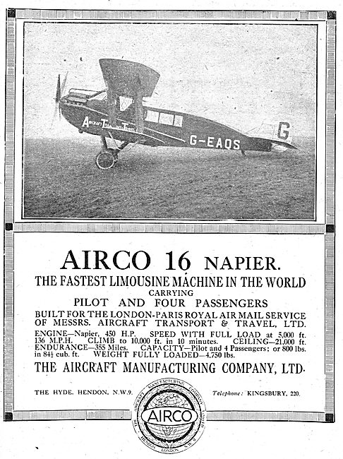 Airco 16 Napier Limousine Aircraft (Pilot + 4 Passengers)        