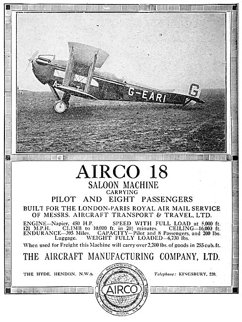 The Aircraft Manufacturing Co.  - Airco 18 Saloon Machine        