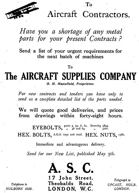 The Aircraft Supplies Company For Aircraft Contractors Parts     