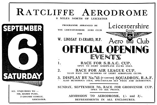 Leicester Ratcliffe Aerodrome Official Opening 1930              