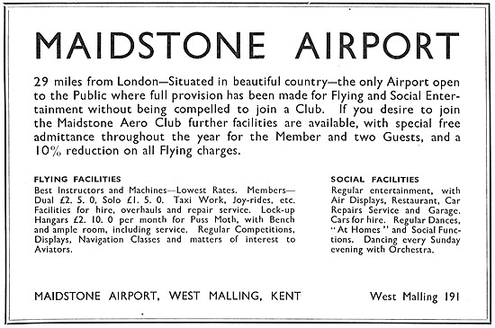 Maidstone Airport - Maidstone Aero Club 1933                     