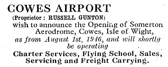 Cowes Airport Somerton Aerodrome - Russell Gunton. Isle Of Wight 