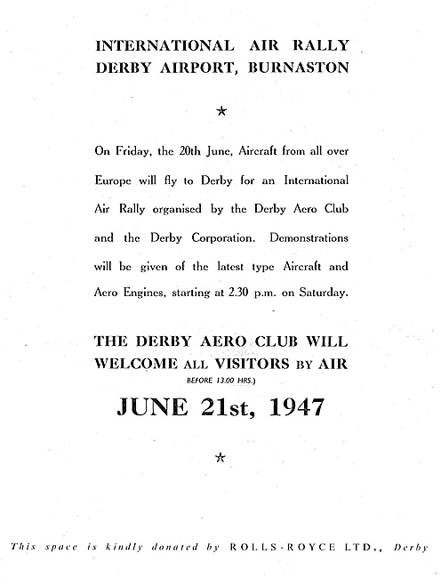 Derby Airport Burnaston International Air Rally 20th June 1947   