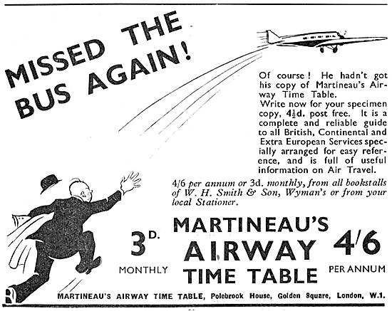 Martineaus Airway Time Table 1935                                