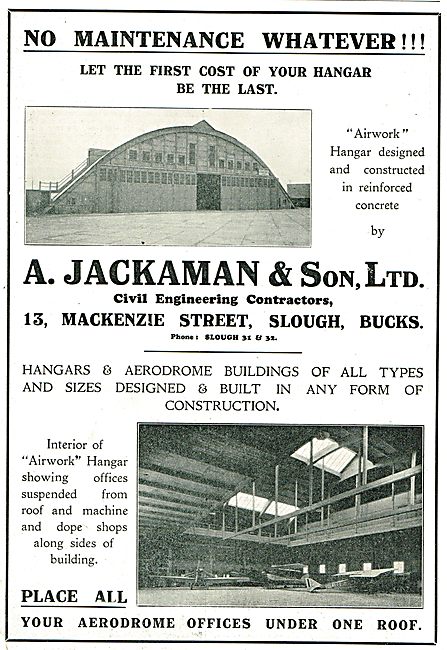 A.Jackaman & Son Ltd Slough. Hangars & Aerodrome Buildings       