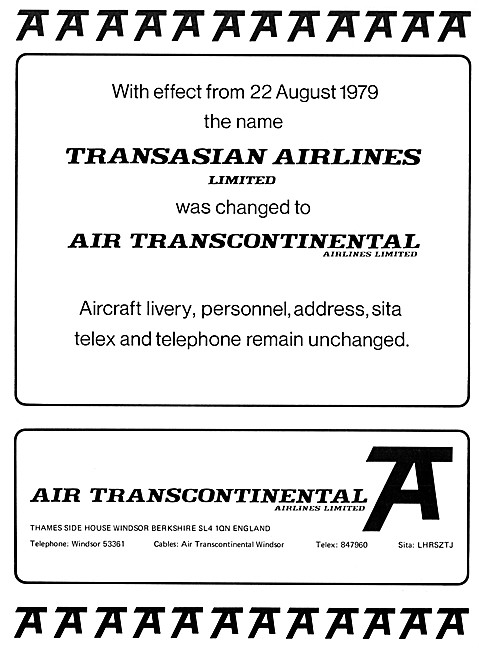 Air Transcontinental Airlines Ltd. Transasian Airlines Ltd. 1979 