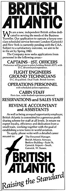British Atlantic Airways - Recruitment 1983                      