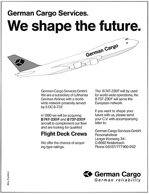 Gerrman Cargo Services Pilot Recruitment Advert 1989             