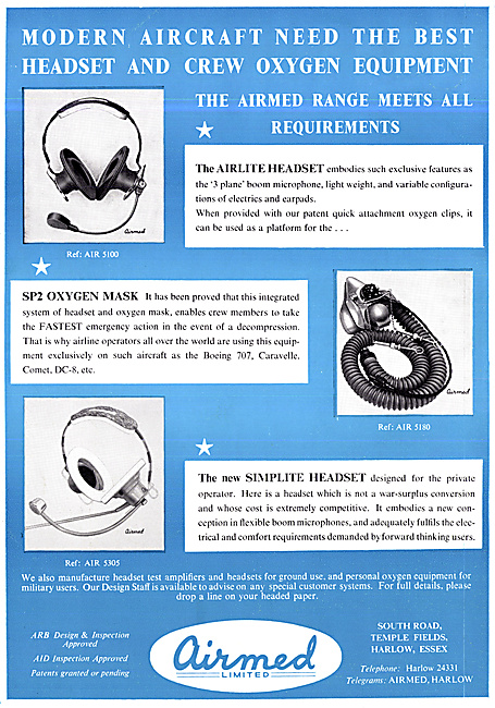 Airmed Airlite Aircrew Headsets & Oxygen Masks                   