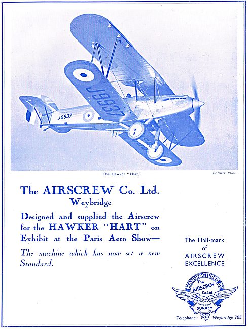 Airscrew Co Aircraft Propellers For The Hawker Hart              