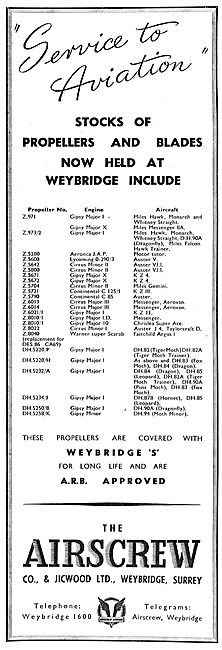 Airscrew Jicwood Propellers - 1950 Listings                      
