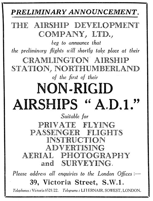 The Airship Development Company Non-Rigid Airship A.D.1.         