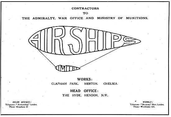 Airships Ltd. Hendon.  Manufacturers Of Airships & Kite Balloons.