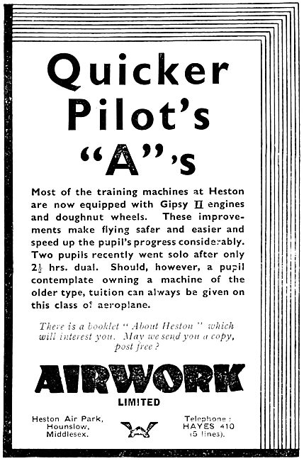Airwork Heston. Aircraft Engineering & Flying Training 1931      