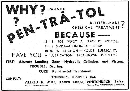 Alfred P.Mill : PEN-TRA-TOL Pentratol Lubrication Treatment 1942 