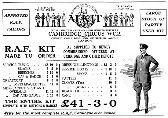 Alkit Military Outfitters Alkit RAF UNiforms 1931                