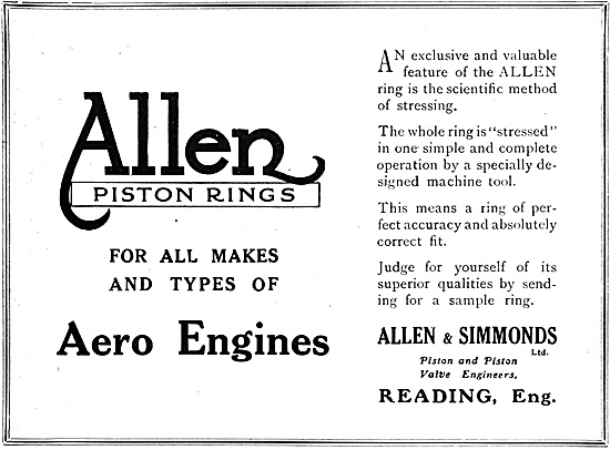 Allen & Simmonds Piston Rings For Aero Engines 1918              