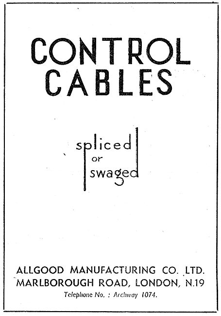 Allgood Manufacturing Co. London N.19. Control Cables            