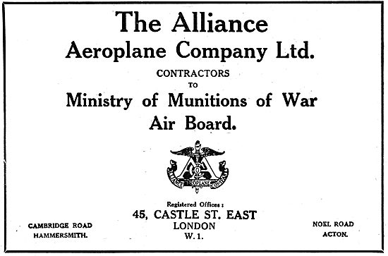 The Alliance Aeroplane Company - 1918 Advert                     