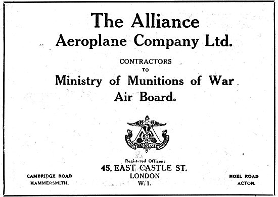 The Alliance Aeroplane Co Contractors To Munitions Ministry      