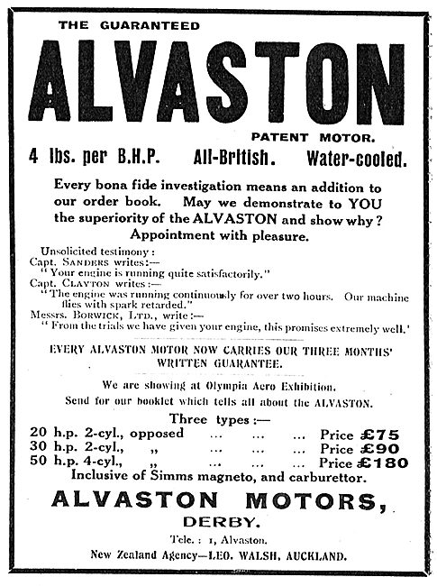 Alvaston 2 & 4 Cylinder  Aeroplane Motors. £75-180.              